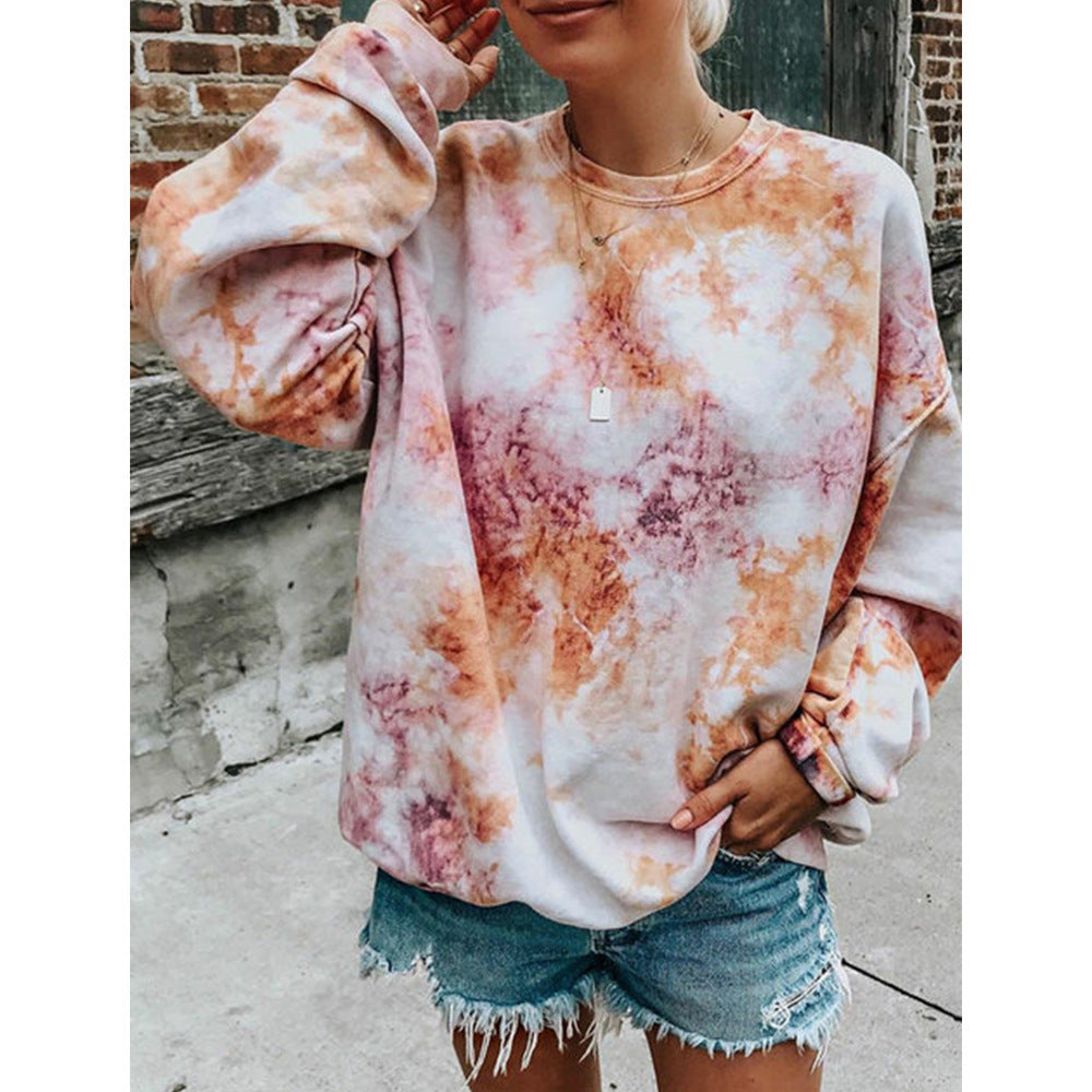 Damen lässiger Sweatshirt mit buntem Batik-Muster Drune