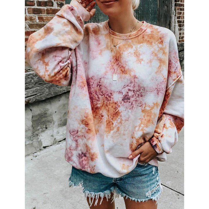 Damen lässiger Sweatshirt mit buntem Batik-Muster Drune