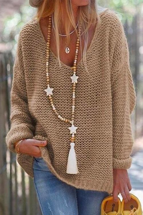 Drune | Rosiedress V-Ausschnitt Drop-Shoulder Solid Strickpullover