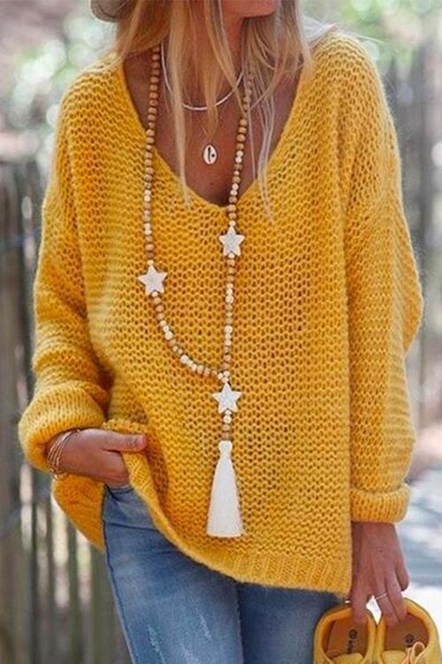 Drune | Rosiedress V-Ausschnitt Drop-Shoulder Solid Strickpullover