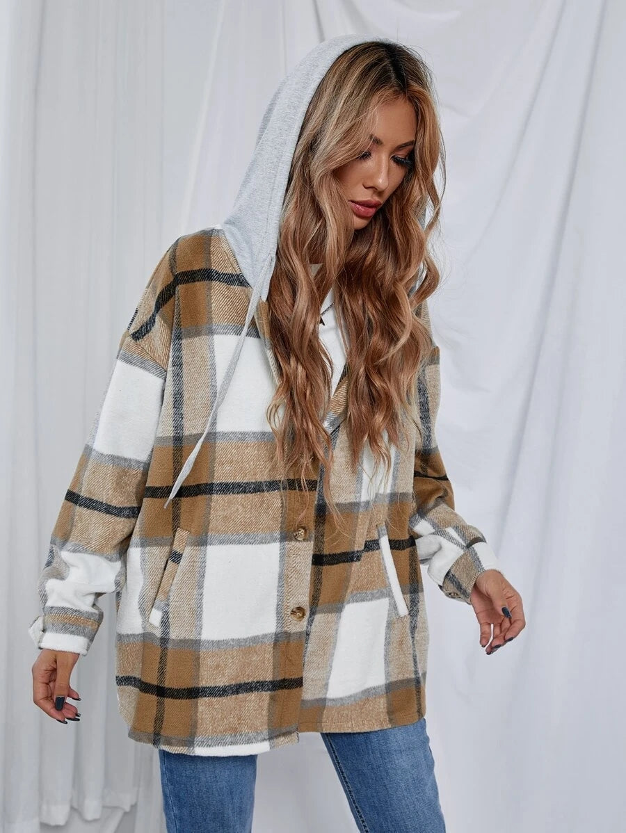 Drune | Length Tweed Karo Kapuzenjacke