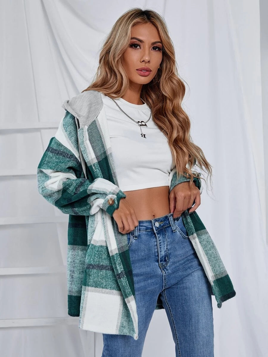 Drune | Length Tweed Karo Kapuzenjacke
