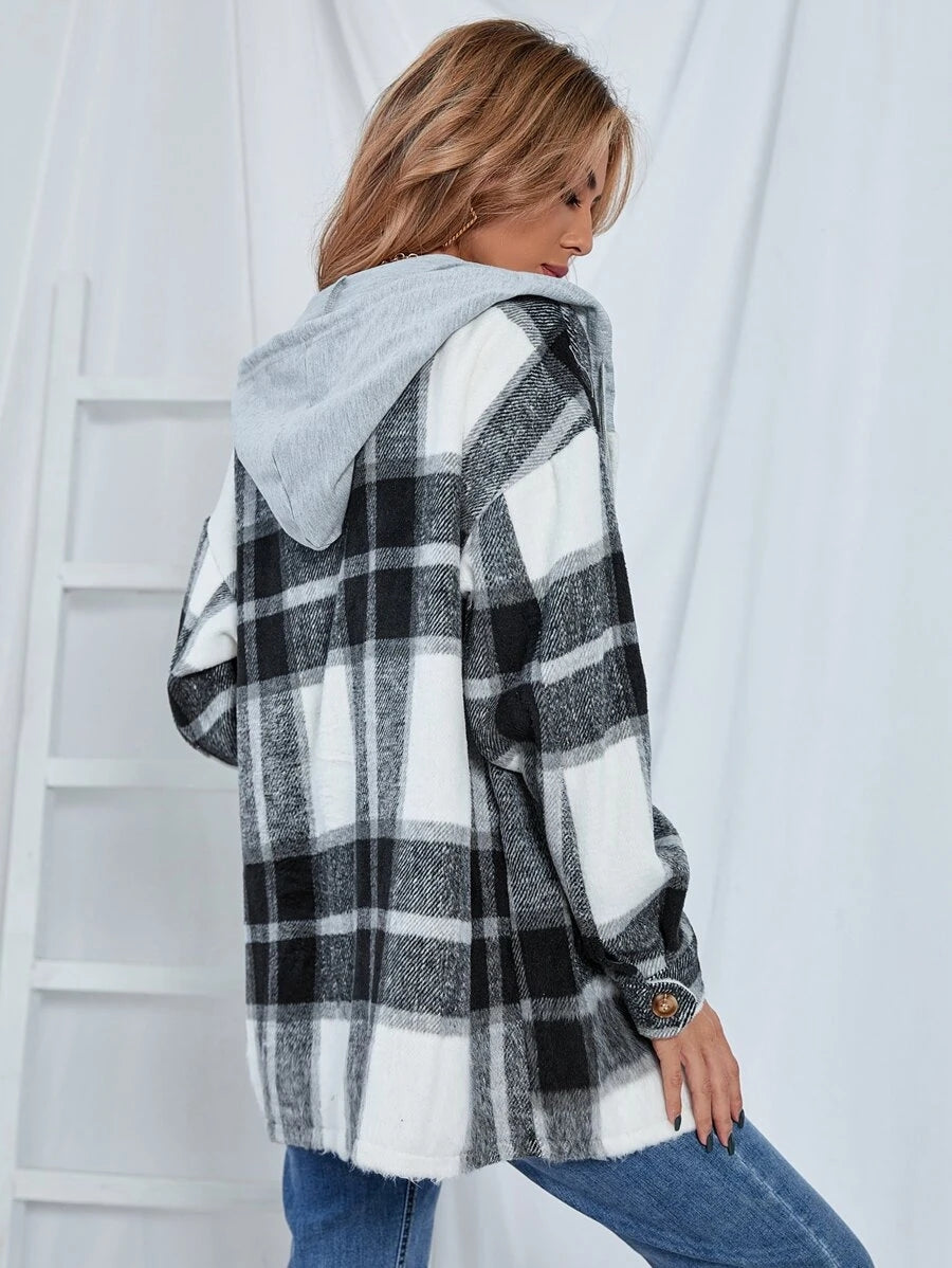 Drune | Length Tweed Karo Kapuzenjacke