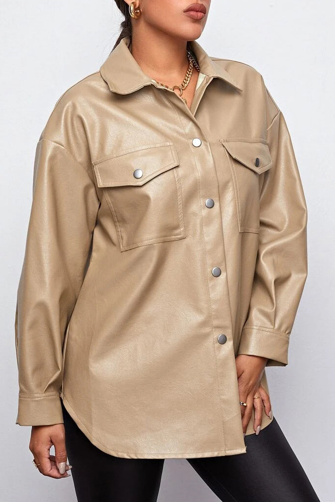 Drune | Plans Khaki Faux Leder Shacket