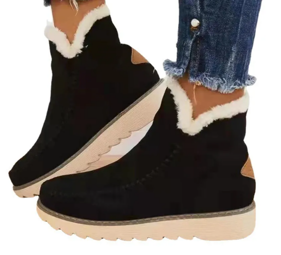 Drune | Flache Wildleder Stiefeletten mit Fell für Damen - Ideal für Alltag