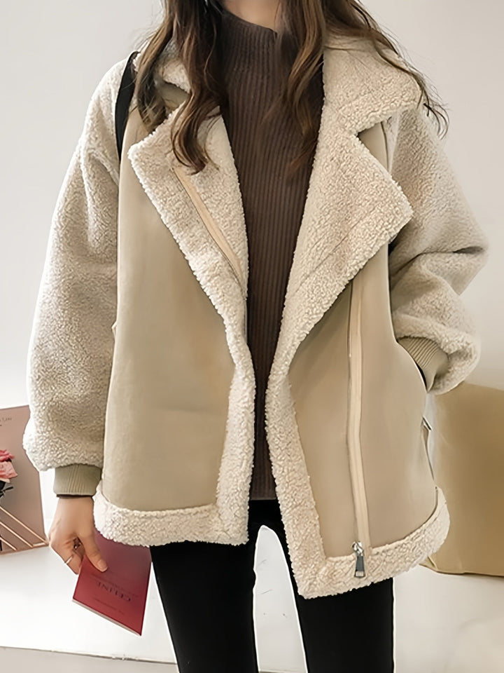 Drune | Oversize Vegane Kunstfell Wildlederjacke mit Reverskragen