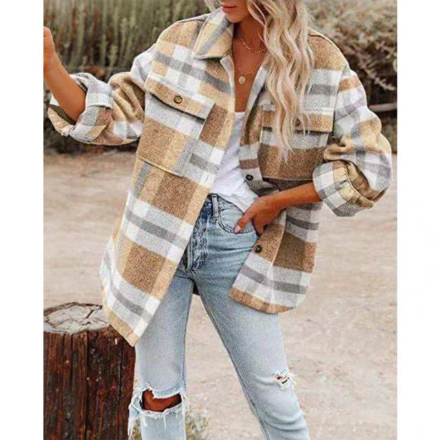 Drune | Klassische Karierte Jacke in Großen Größen für Damen