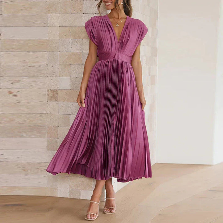 Drune | Elegante Maxi Kleid Mit V-ausschnitt Und Falten
