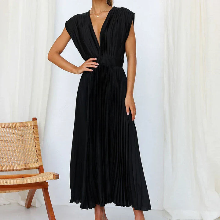 Drune | Elegante Maxi Kleid Mit V-ausschnitt Und Falten
