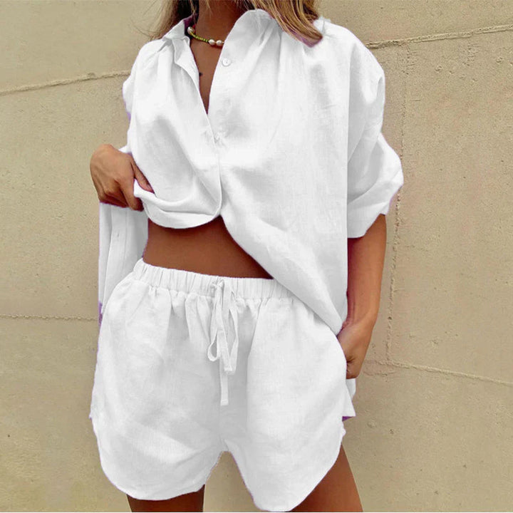 Drune | Bequemes Set aus Hemd und Shorts mit Knopfleiste für Damen