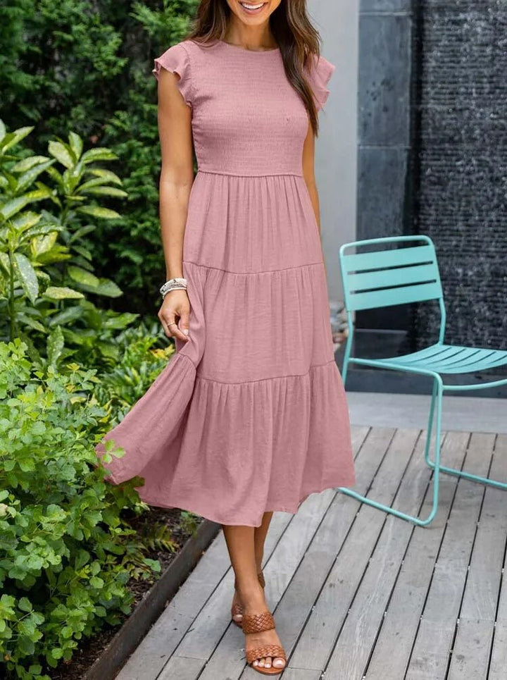 Drune | Elegantes Plissiertes Lagenkleid mit Kurzen Ärmeln