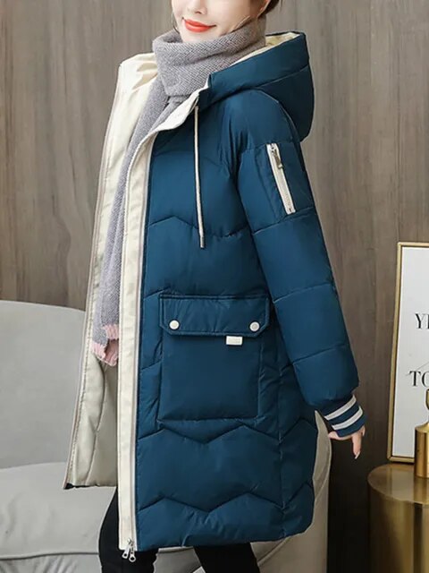 Drune | Warme Damen Pufferjacke mit Kapuze und Taschen
