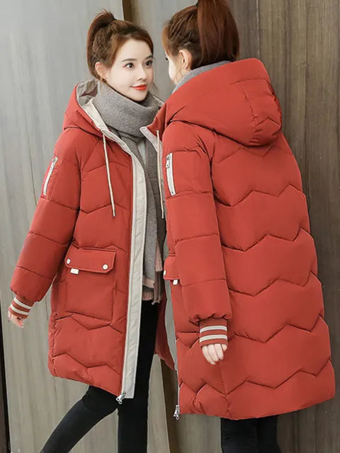 Drune | Warme Damen Pufferjacke mit Kapuze und Taschen