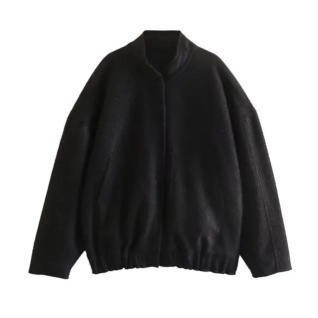 Drune - Damen Oversize-Bomberjacke mit Taschen und Druckknopf-Design