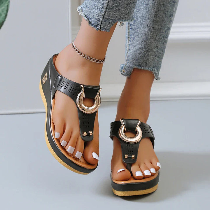 Drune- Damen Römersandalen mit Keilabsatz und Plateau