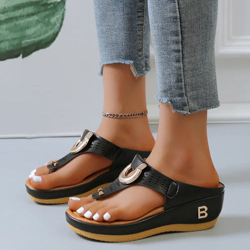 Drune- Damen Römersandalen mit Keilabsatz und Plateau