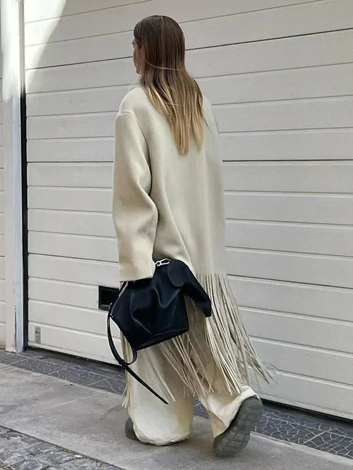 Drune | Eleganter und warmer Damenwollmantel mit Quastenfransen