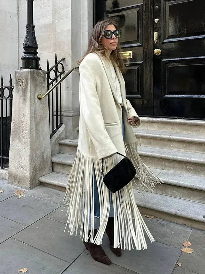 Drune | Eleganter und warmer Damenwollmantel mit Quastenfransen