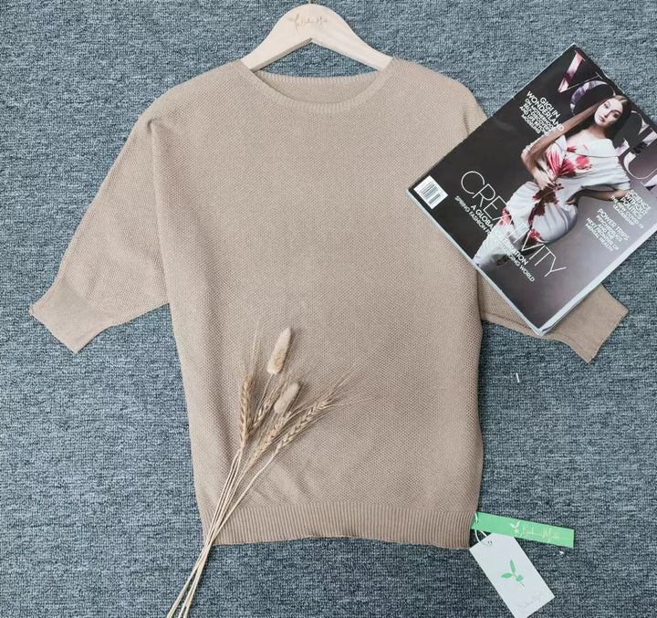 Drune | Goldfarbener einfarbiger Pullover mit Rundhalsausschnitt