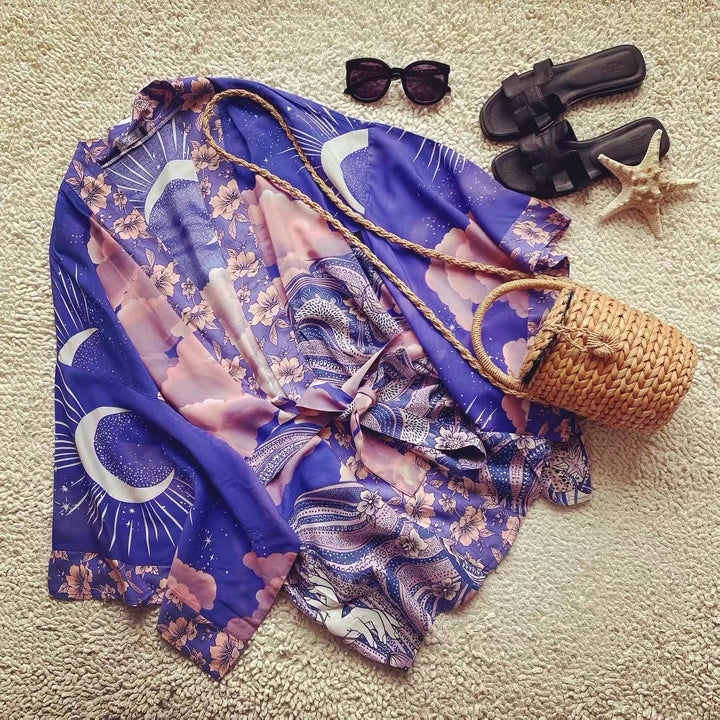 Drune Strandkimono mit „Mystic Blue Moon Starrynight“-Aufdruck