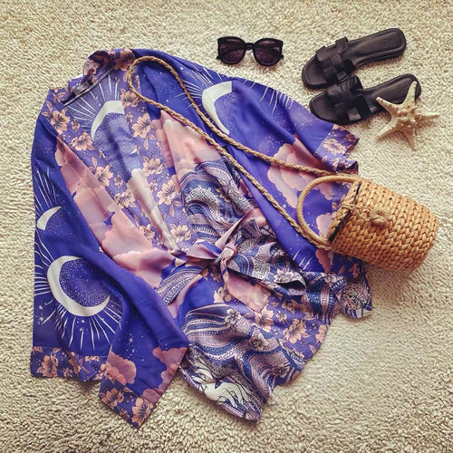 Drune Strandkimono mit „Mystic Blue Moon Starrynight“-Aufdruck