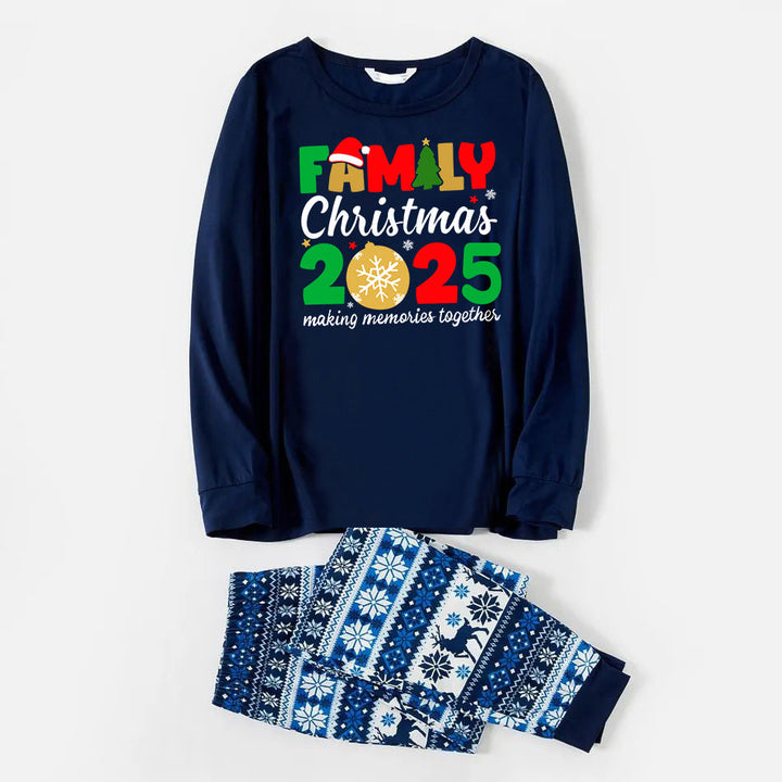 Drune | Süße Familienweihnachten 2025 Textdruck Blaue Familien-Weihnachts-Pyjamas im Partnerlook