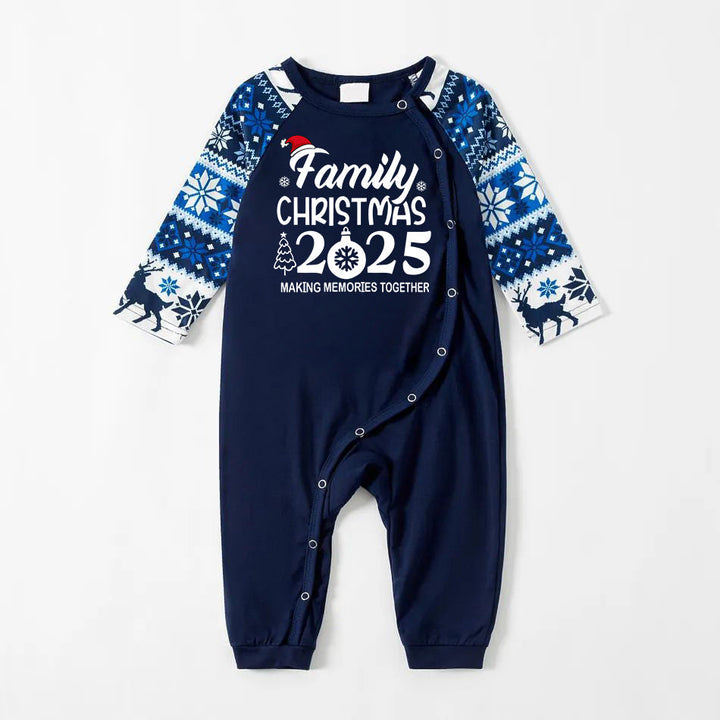 Drune | "Familienweihnachten 2025" Textdruck Blau Familien passende Schlafanzüge