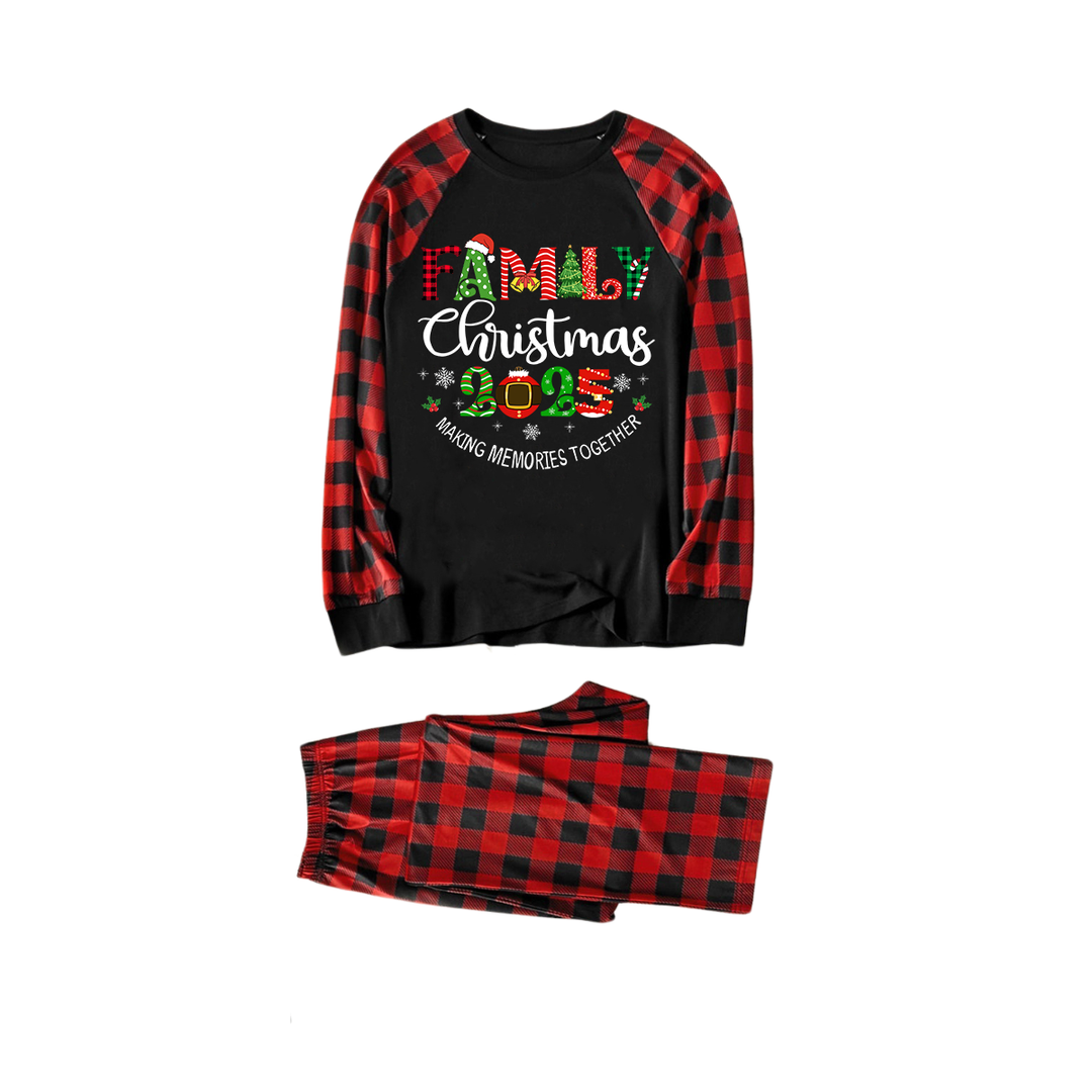 Drune | "Familienweihnachten 2025" Süßes Druck Schwarz & Rot Karierte Weihnachts-Matching-Pajamas