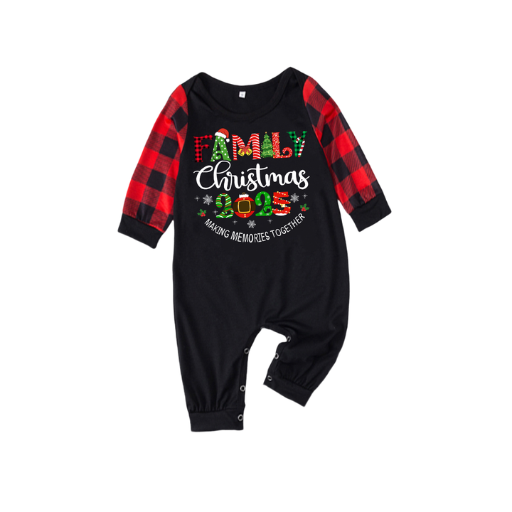 Drune | "Familienweihnachten 2025" Süßes Druck Schwarz & Rot Karierte Weihnachts-Matching-Pajamas