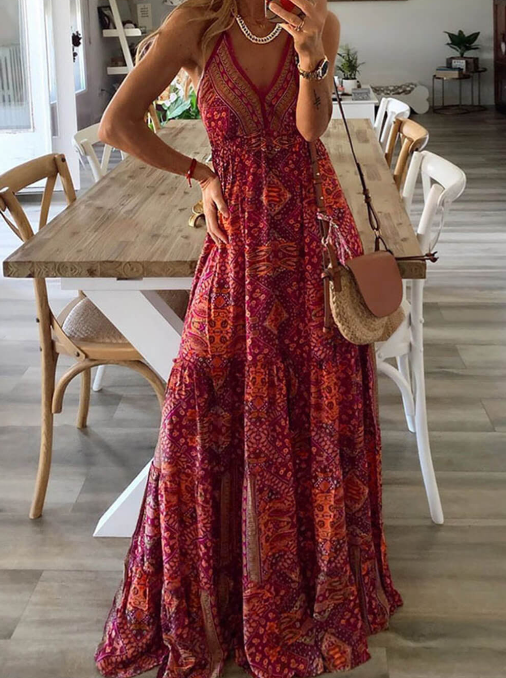 Drune | Maxi Rock mit Hoher Taille, Blumenmuster und V-Ausschnitt