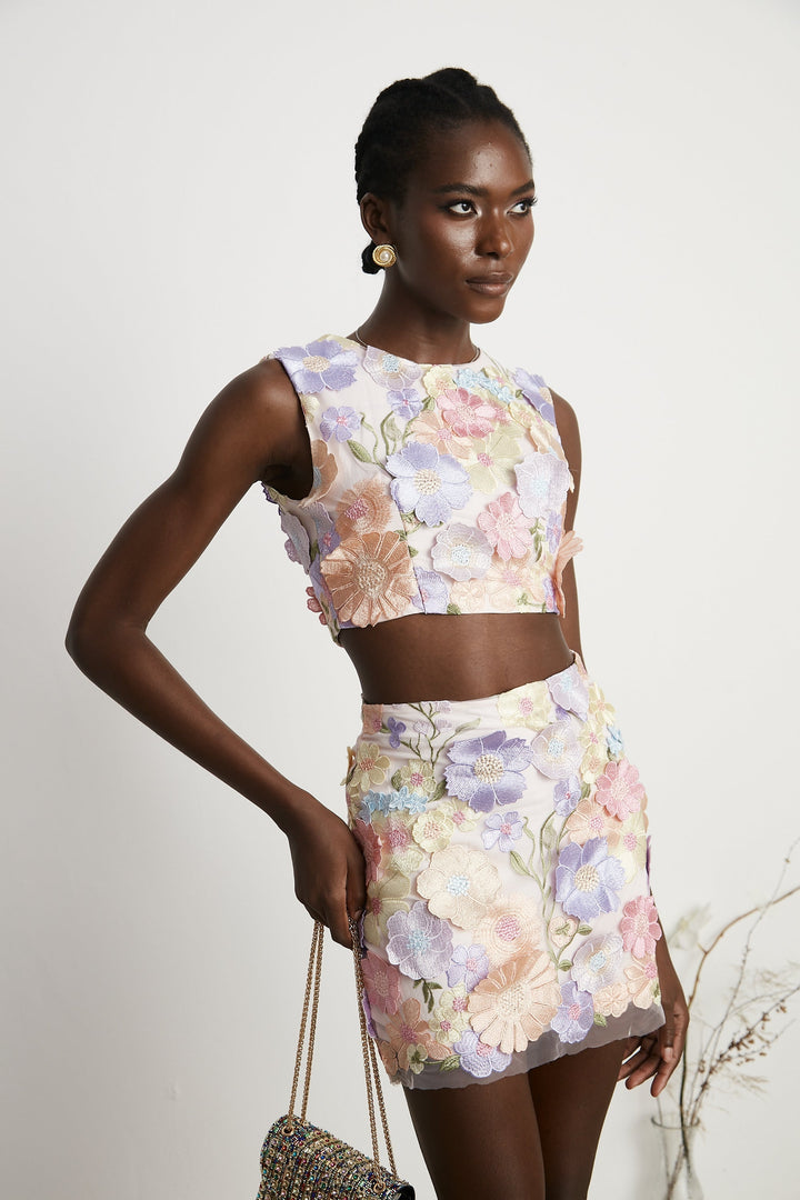 Drune | Petal Besticktes Top & Rock Passendes Set