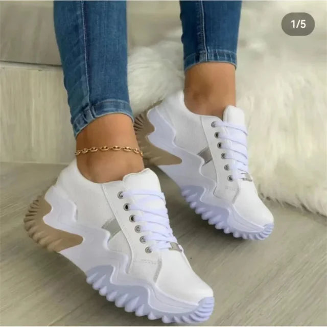 Drune - Damen atmungsaktive vulkanisierte Plateau-Sneaker mit dickem Boden