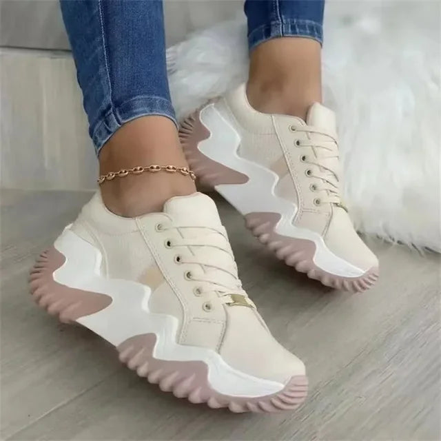 Drune - Damen atmungsaktive vulkanisierte Plateau-Sneaker mit dickem Boden