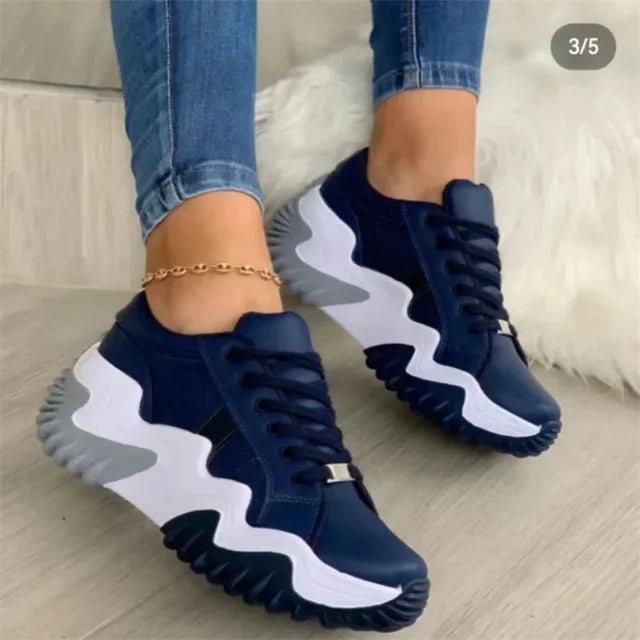 Drune - Damen atmungsaktive vulkanisierte Plateau-Sneaker mit dickem Boden