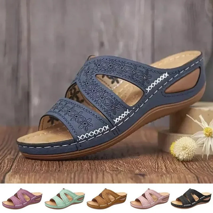 Drune - Premium Orthopädische Sandalen mit Keilabsatz und Offener Zehpartie