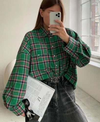 Damen Oversize Karo Flanellhemd Bequem Für Alltag