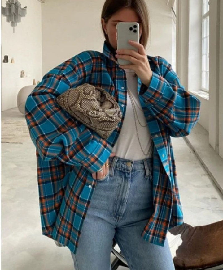 Damen Oversize Karo Flanellhemd Bequem Für Alltag