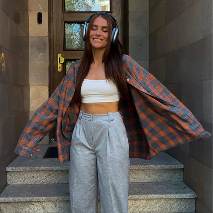 Damen Oversize Karo Flanellhemd Bequem Für Alltag