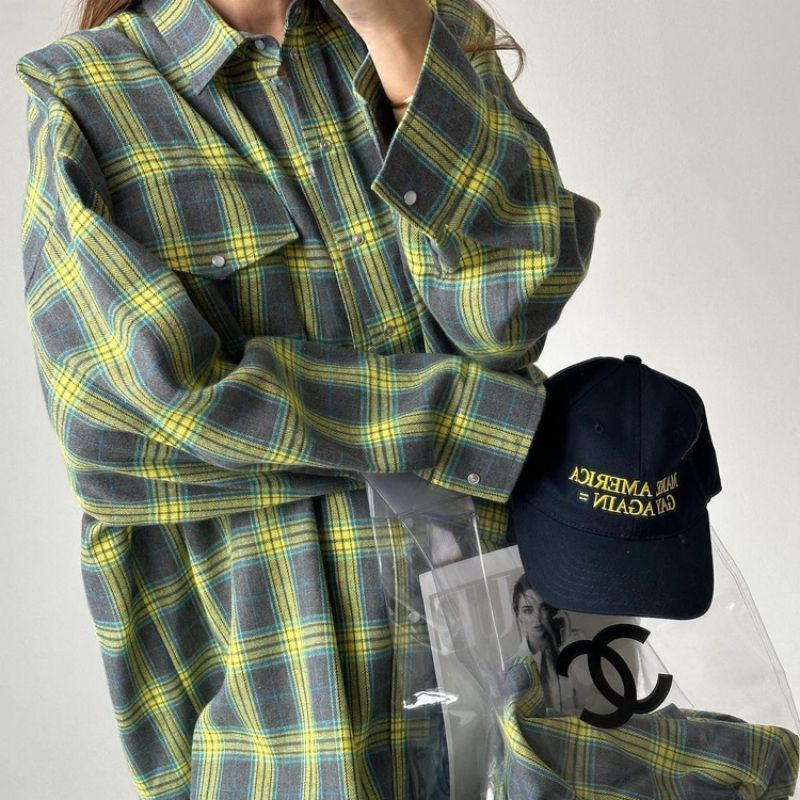 Damen Oversize Karo Flanellhemd Bequem Für Alltag