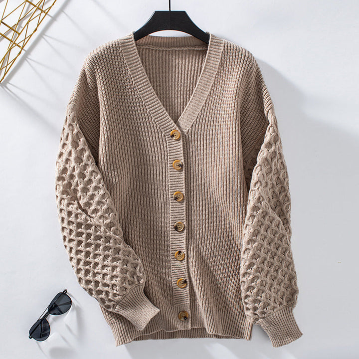 Drune | Strickjacke V-Ausschnitt Ballonärmel Weich Und Lockerer Schnitt Knöpfe
