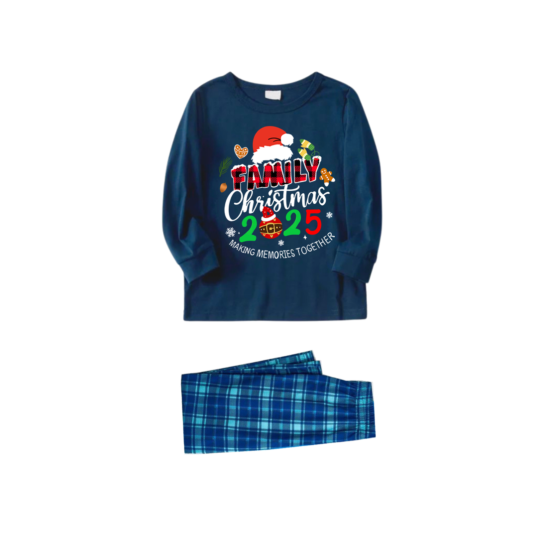 Drune | Familie Weihnachten 2025 Erinnerungen Gemeinsam Machen Text Druck Blau Langarmtop Mit Blauem Karomuster Familie Passende Pyjamas