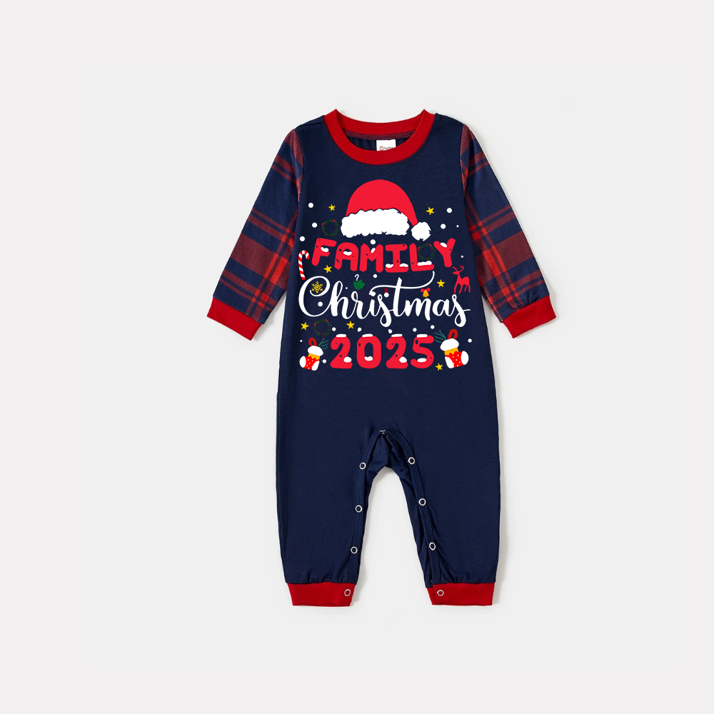 Drune | Süßes "Familienweihnachten 2025" Muster Gedruckte Rot und Blau Karo Weihnachts Übereinstimmende Pyjamas