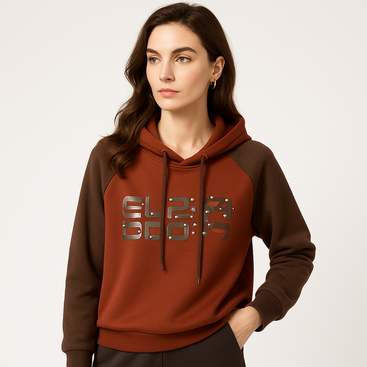 Drune | Hoodie Grafisch Genietet Braun Urban, Lässig und Stylisch