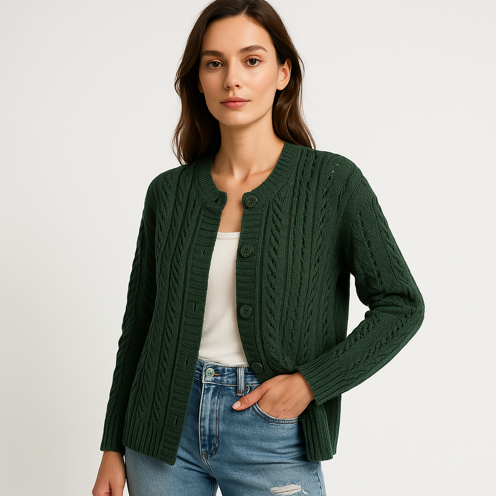 Drune | Strickjacke Gewunden Knopf Lila & Grün Gemütlich und Strukturiert