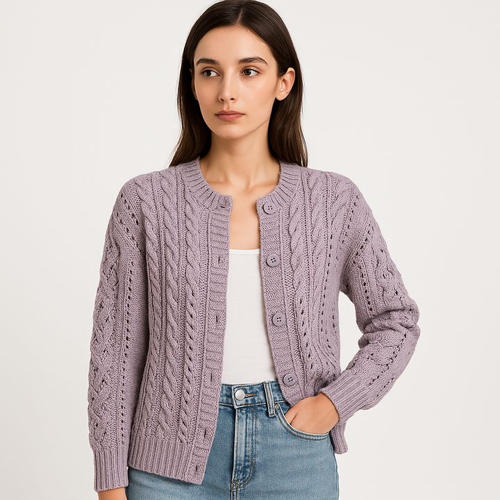 Drune | Strickjacke Gewunden Knopf Lila & Grün Gemütlich und Strukturiert