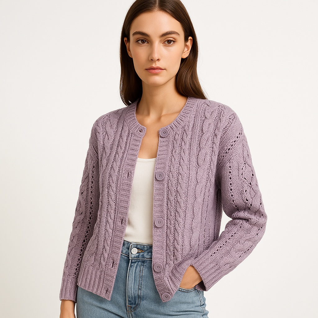 Drune | Strickjacke Gewunden Knopf Lila & Grün Gemütlich und Strukturiert