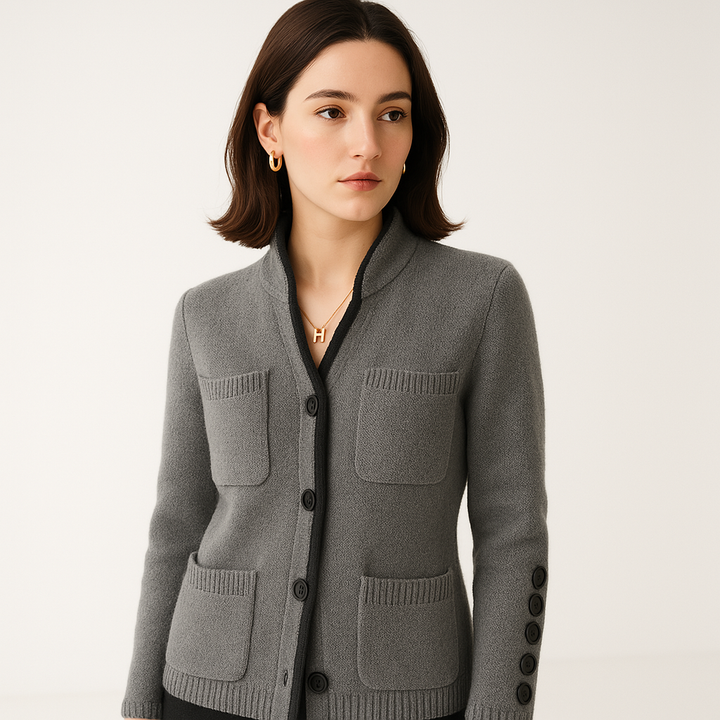 Drune | Mädchenstrickjacke Strukturierte Kontrastmaille Elegant und Gemütlich