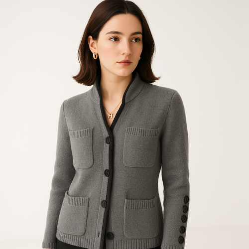 Drune | Mädchenstrickjacke Strukturierte Kontrastmaille Elegant und Gemütlich