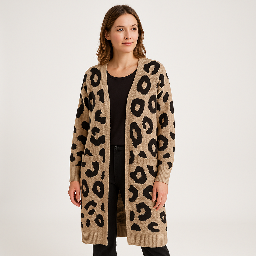 Drune | Cardigan Lang Leopard Strick Komfort & Kühnheit