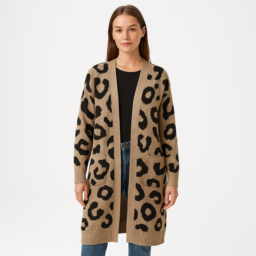Drune | Cardigan Lang Leopard Strick Komfort & Kühnheit